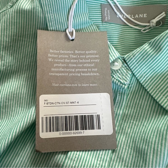 Everlane The Silky Cotton Relaxed Mint Green Striped Button Up Shirt Size 4 - Picture 13 of 14